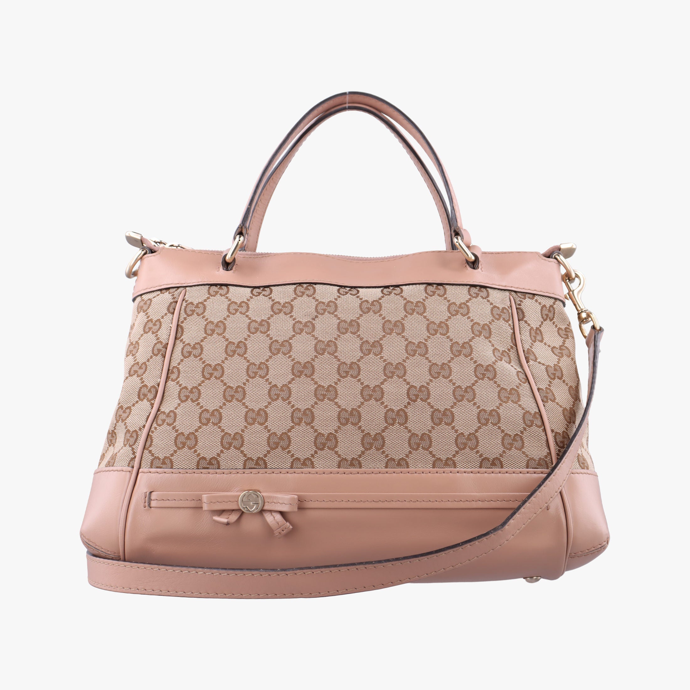 Mayfair Bow Tote Beige×pink Canvas×Leather 269894 G014882391メイフェア ボウ トート ベージュx ピンク キャンバス×レザー 269894 G014882391