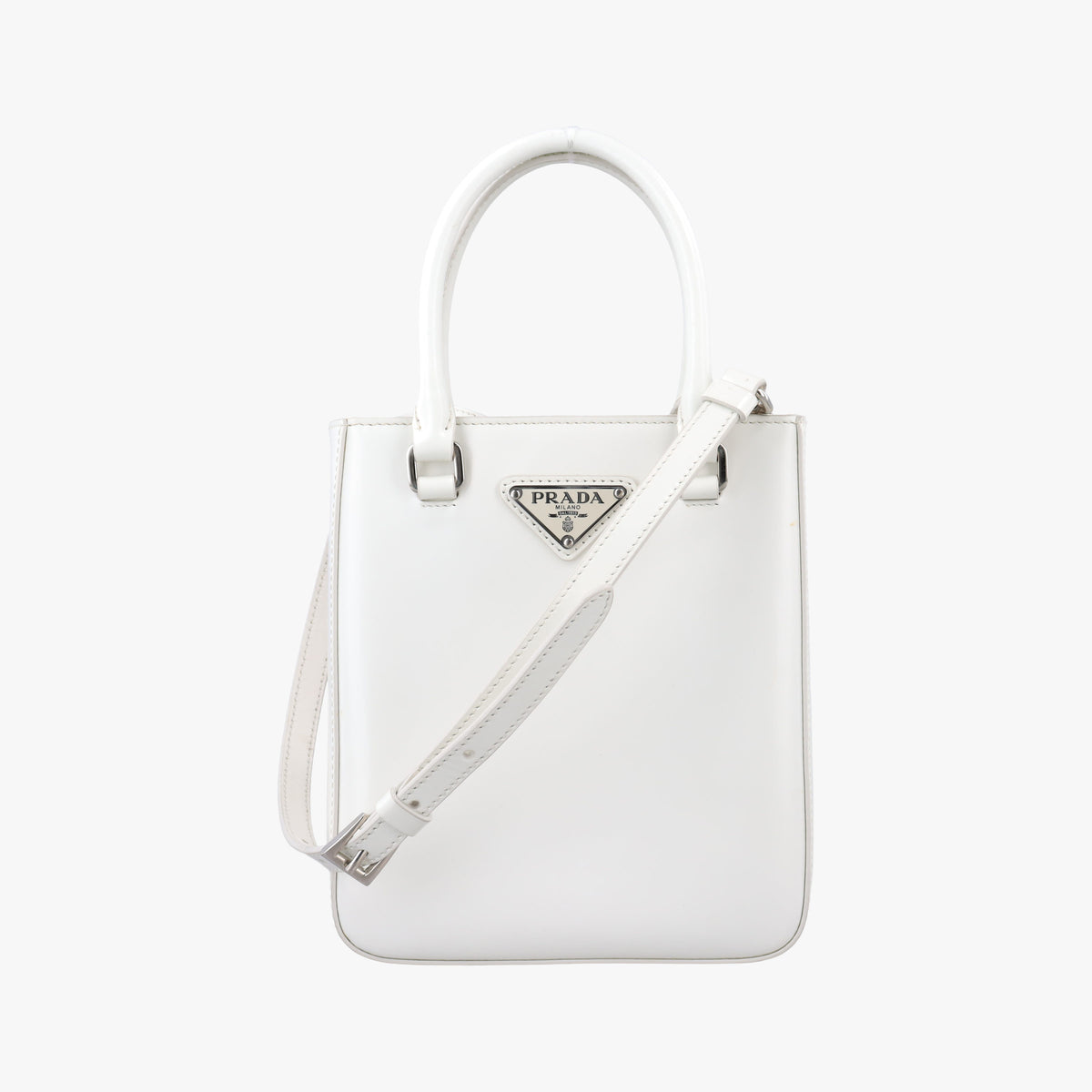 Mirror Tote White Leather 1BA331 31/Aミラートート ホワイト レザー 1BA331 31/A