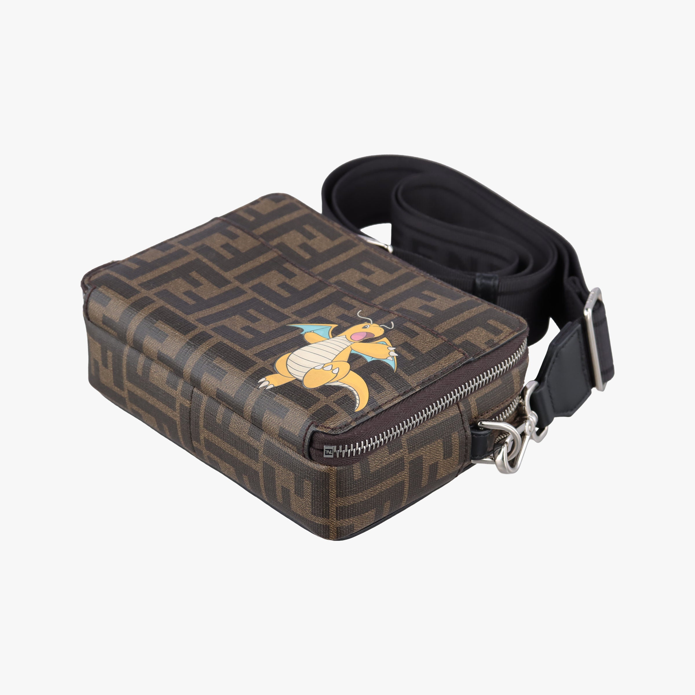 Pre-owned Fendi Pokemon collaboration Dragonite Organizer Cam FF Brown canvas 7M0357 shoulderbag | stylenewstar