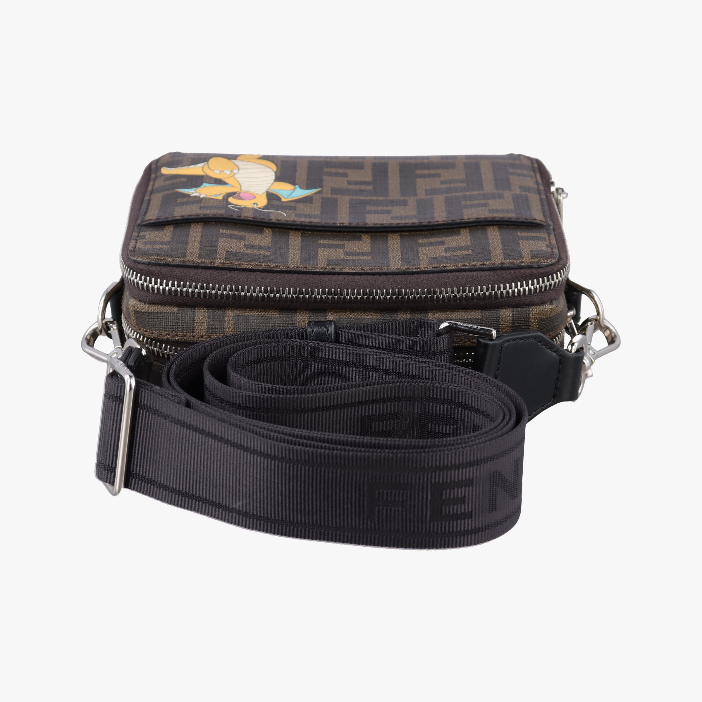 Pre-owned Fendi Pokemon collaboration Dragonite Organizer Cam FF Brown canvas 7M0357 shoulderbag | stylenewstar