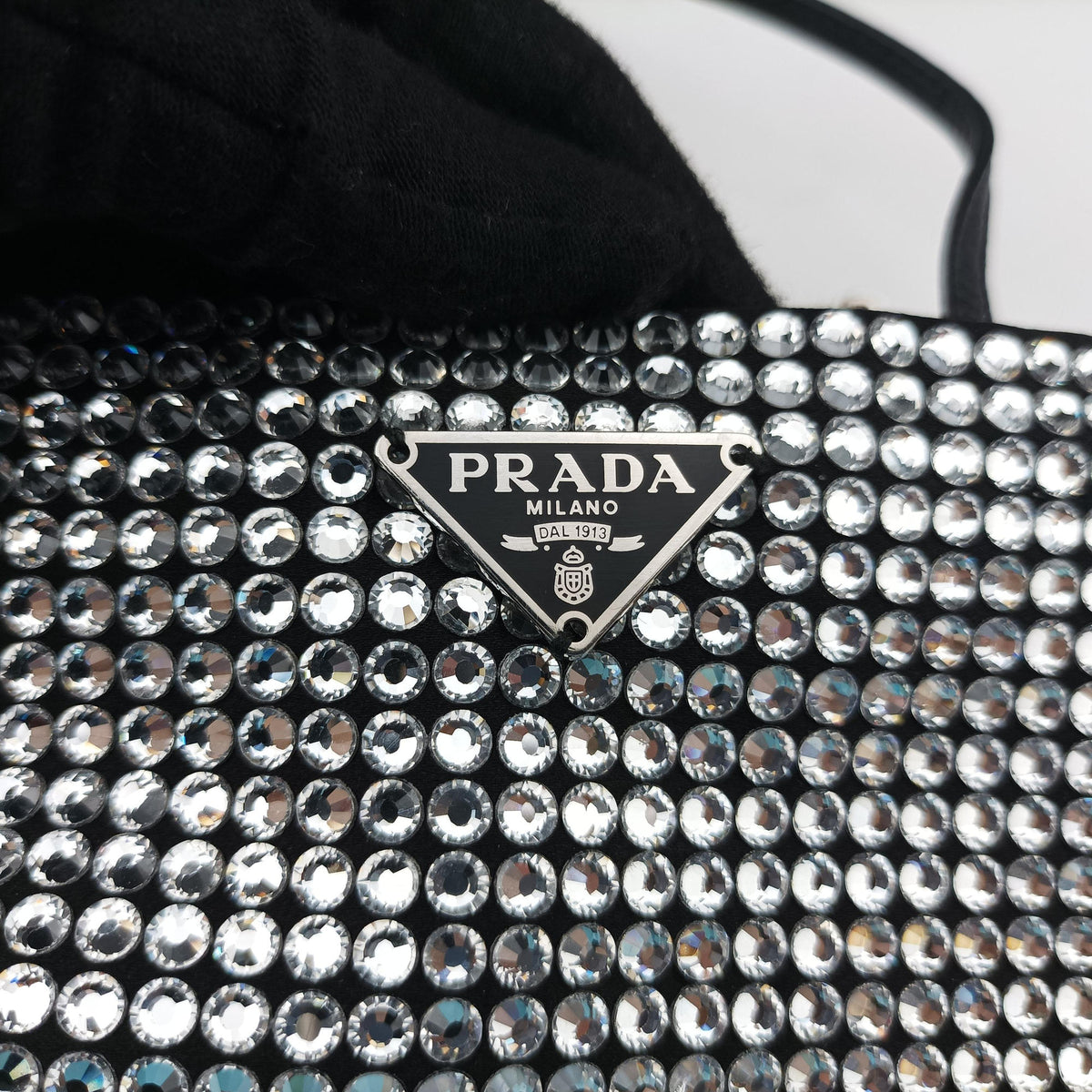 Rosa Satin Crystal Mini Tote Silver Rhinestone 1BA253 270ローザ サテン クリスタル ミニトート シルバー ラインストーン 1BA253 270