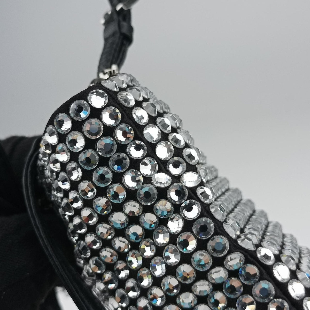 Rosa Satin Crystal Mini Tote Silver Rhinestone 1BA253 270ローザ サテン クリスタル ミニトート シルバー ラインストーン 1BA253 270