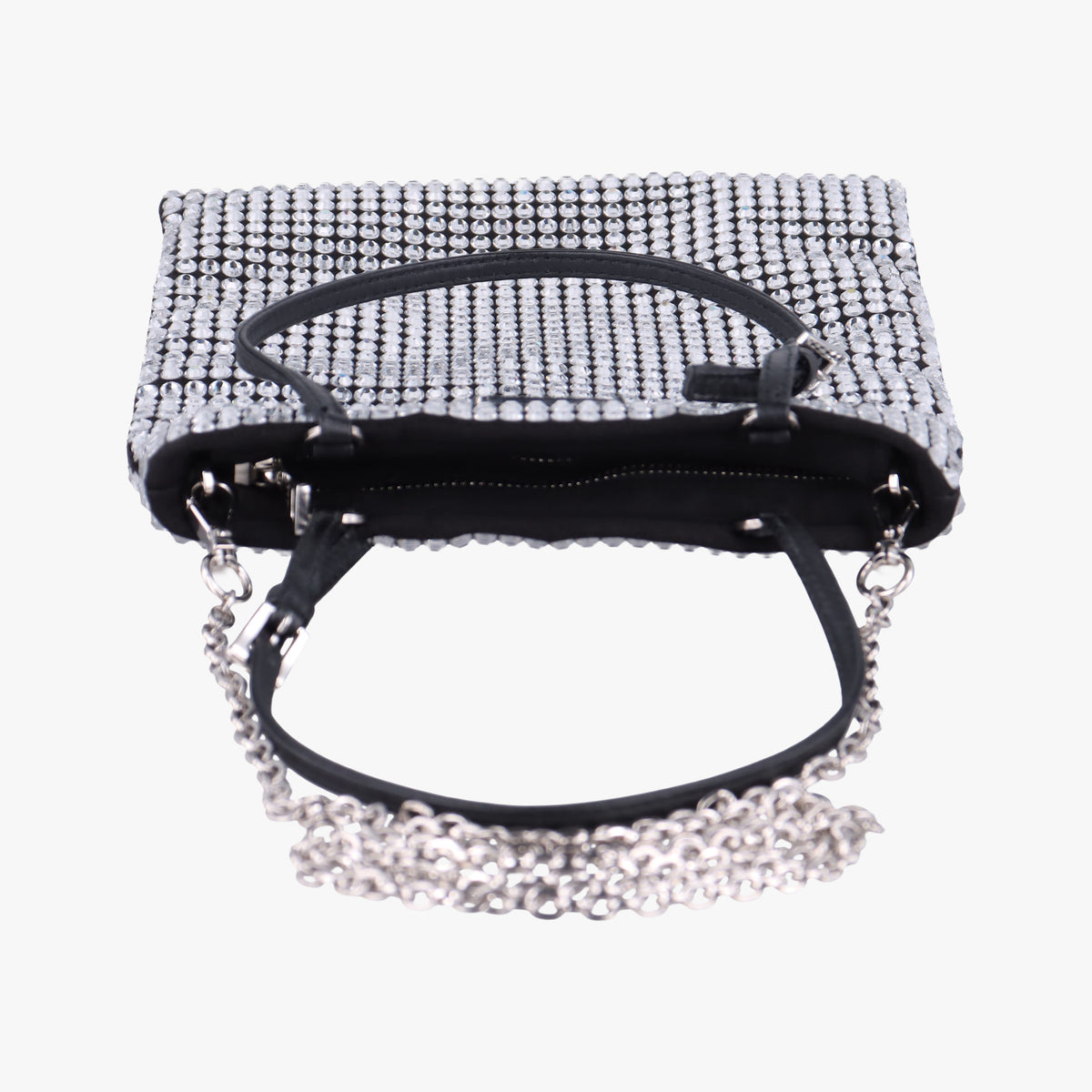 Rosa Satin Crystal Mini Tote Silver Rhinestone 1BA253 270ローザ サテン クリスタル ミニトート シルバー ラインストーン 1BA253 270