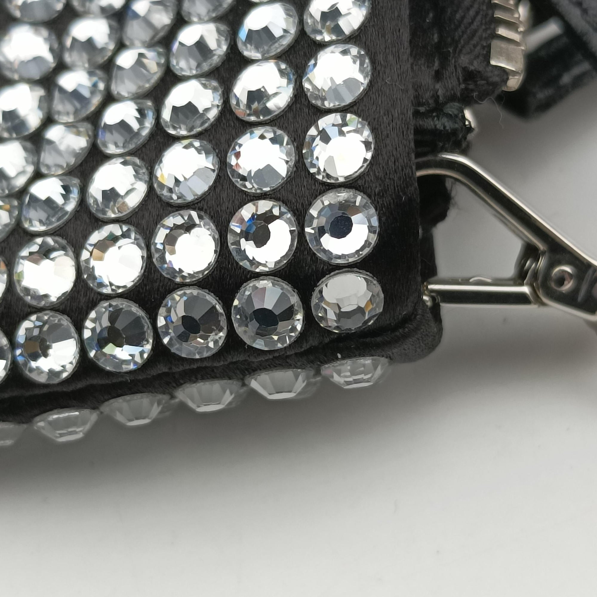 Pre-owned Prada Rosa Satin Crystal Mini Tote Silver Rhinestone 1BA253 shoulderbag | stylenewstar