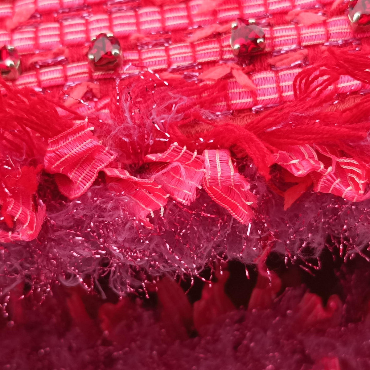 Lady Dior Heart Crystal Cannage Fringe Red×Multicolour Tweed×Enamel 11-MA-1102レディ ディオール ハート クリスタル カナージュ フリンジ レッド×マルチカラー ツイード×エナメル 11-MA-1102