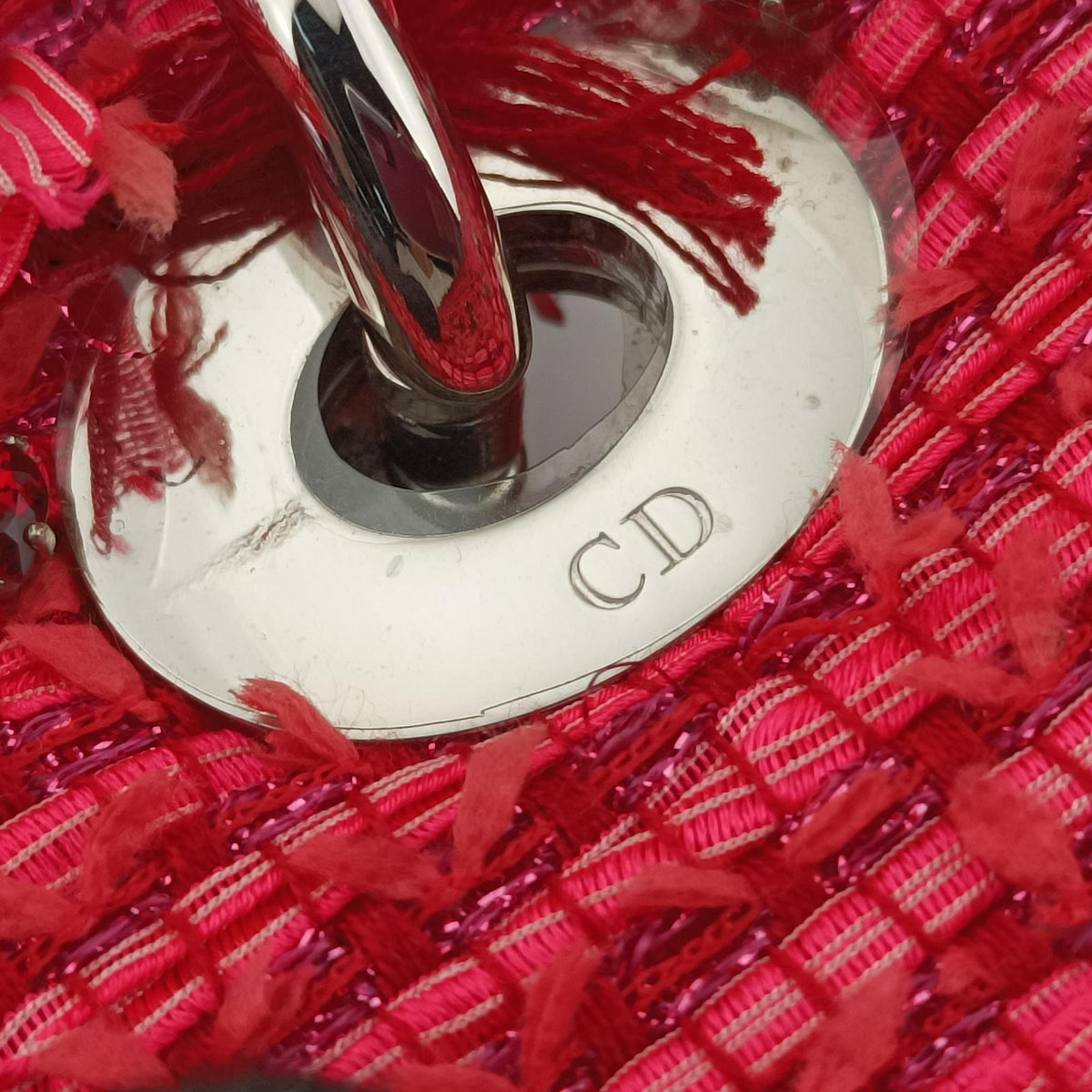 Lady Dior Heart Crystal Cannage Fringe Red×Multicolour Tweed×Enamel 11-MA-1102レディ ディオール ハート クリスタル カナージュ フリンジ レッド×マルチカラー ツイード×エナメル 11-MA-1102