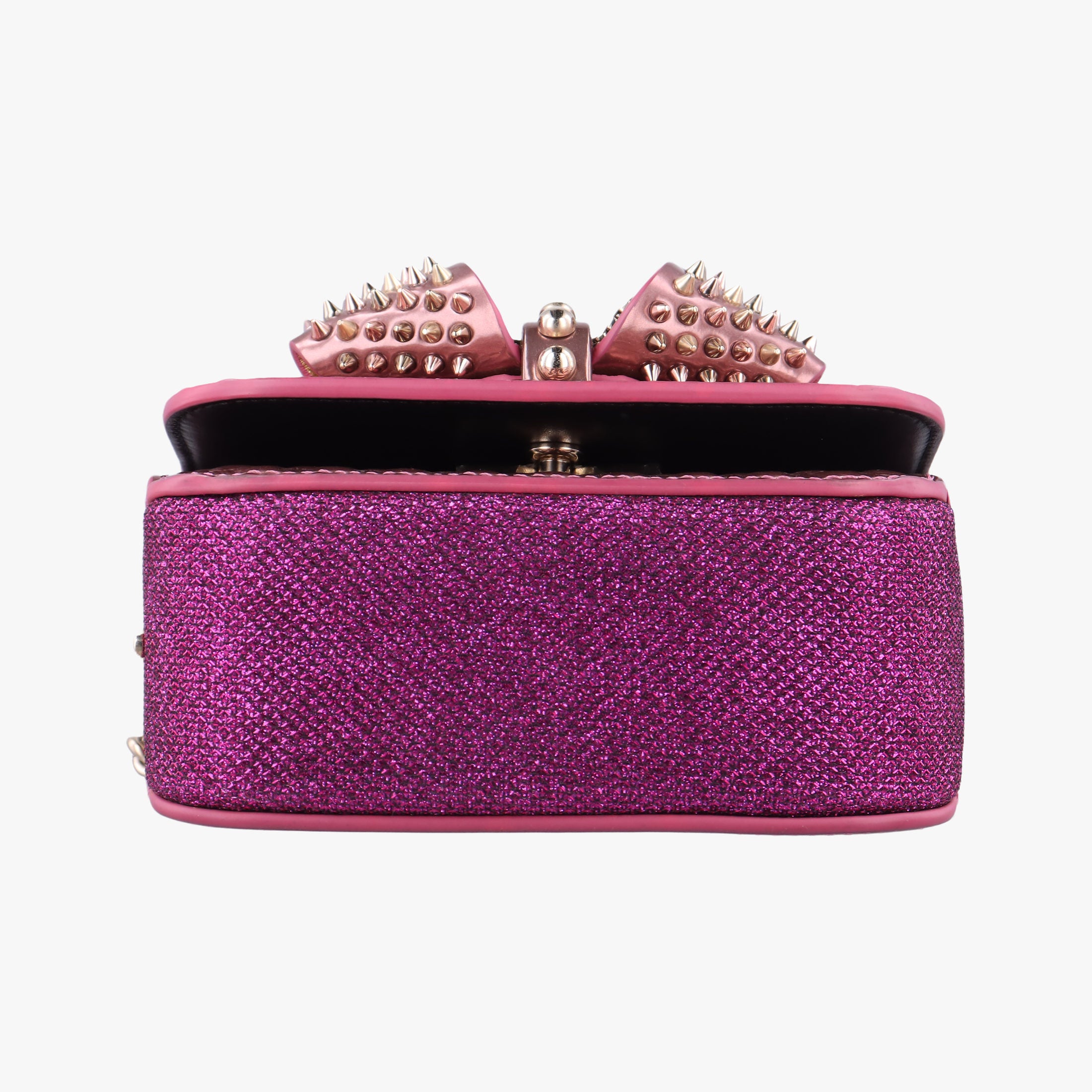 Pre-owned Christian Louboutin Sweet Charity Scarabe Spike Pink Patent shoulderbag | stylenewstar
