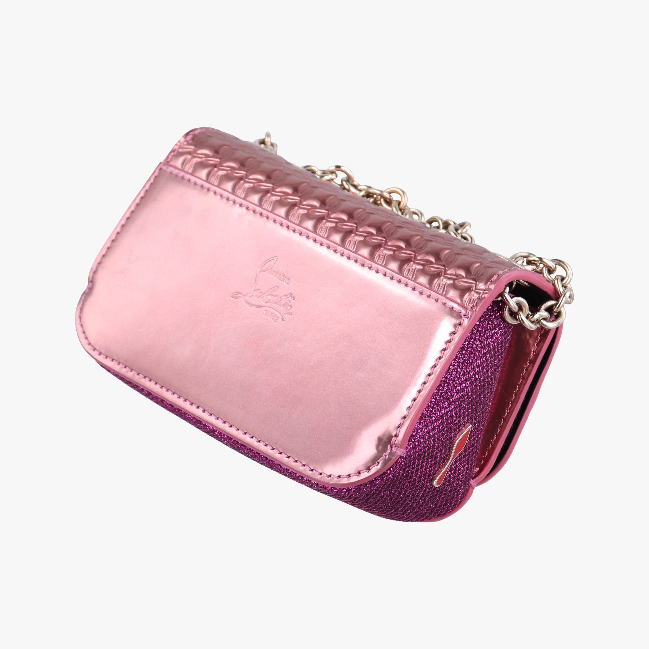 Pre-owned Christian Louboutin Sweet Charity Scarabe Spike Pink Patent shoulderbag | stylenewstar