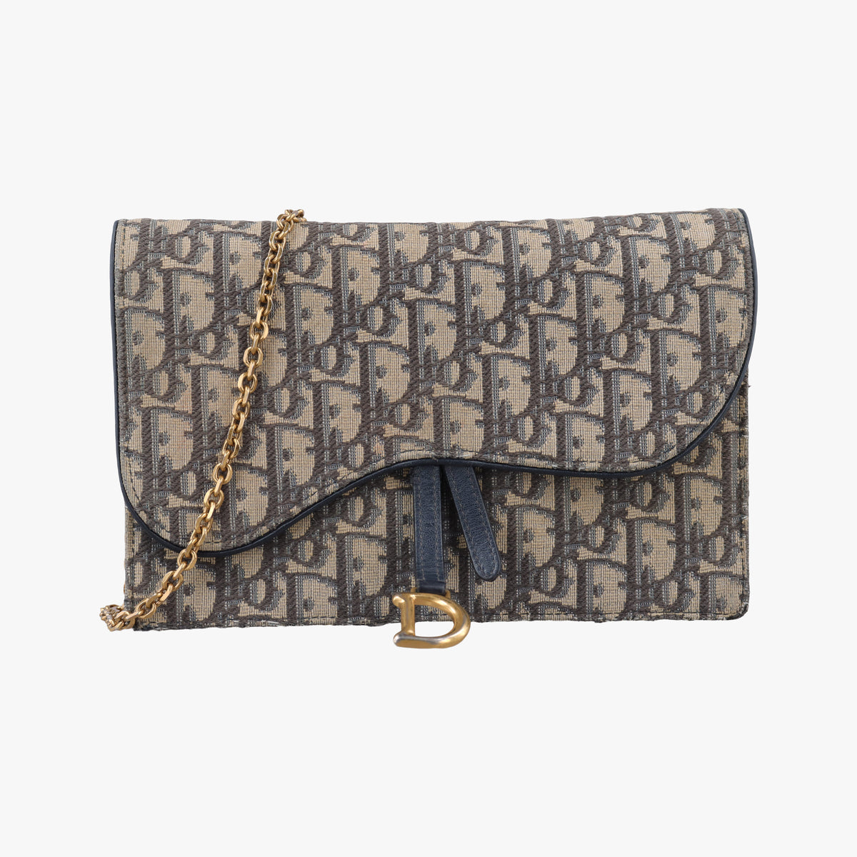 Pre-owned Christian Dior Saddle Navy×Gray jacquard×Leather shoulderbag | stylenewstar