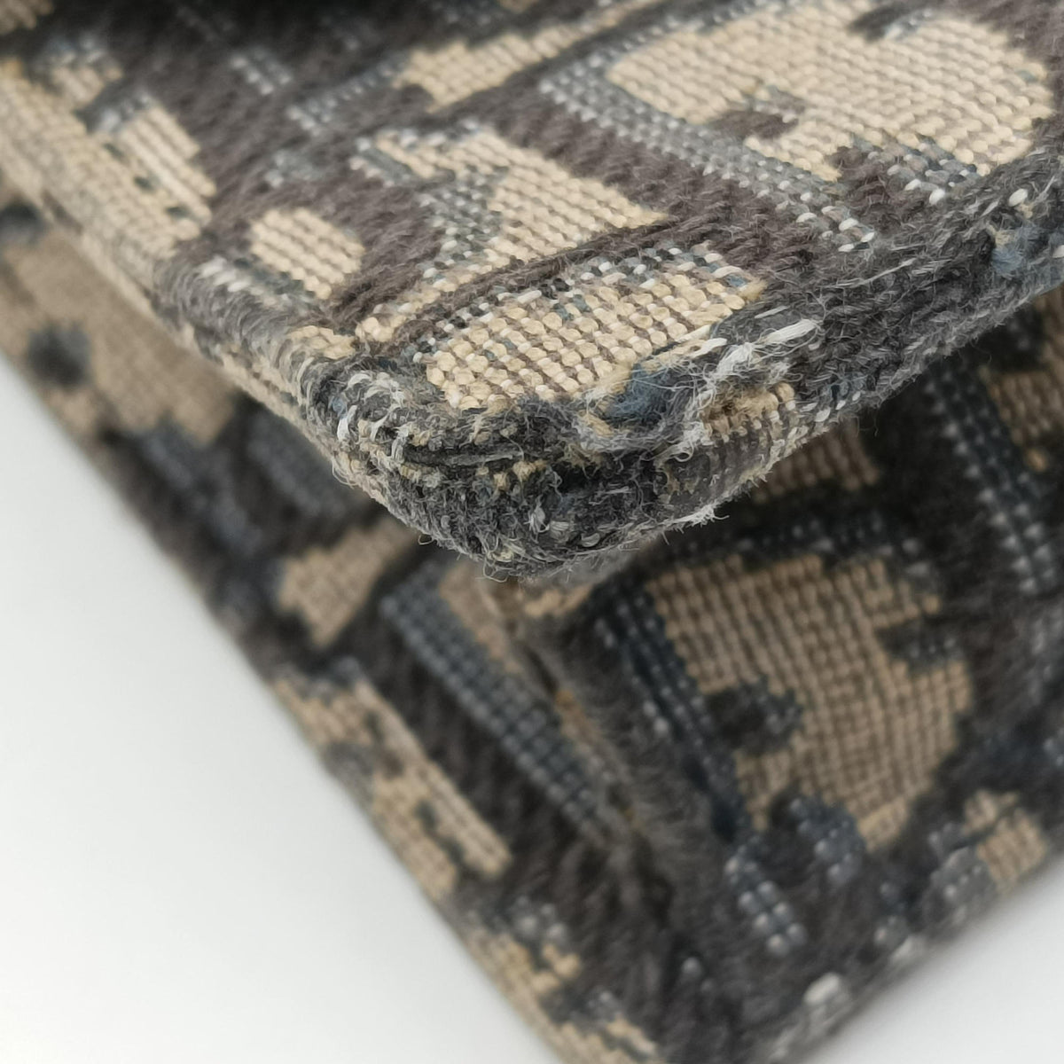 Pre-owned Christian Dior Saddle Navy×Gray jacquard×Leather shoulderbag | stylenewstar