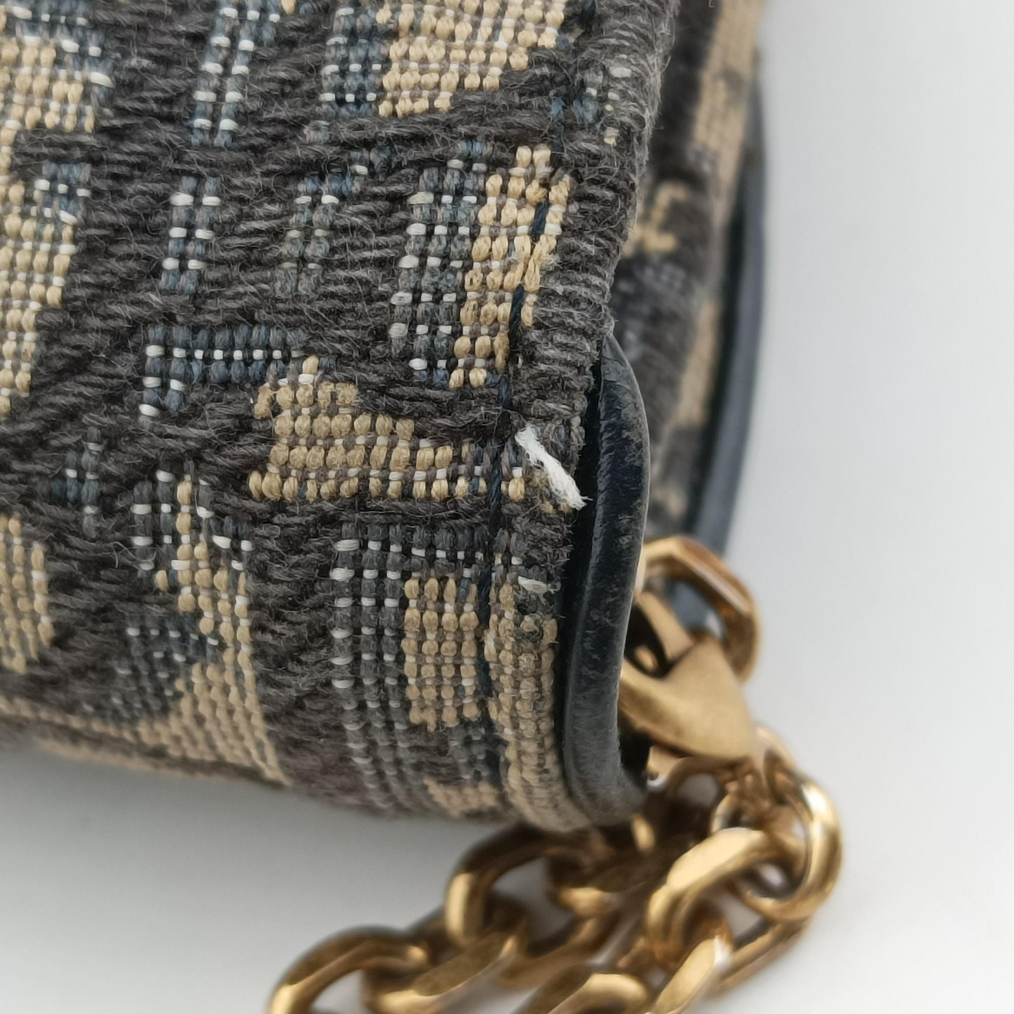 Pre-owned Christian Dior Saddle Navy×Gray jacquard×Leather shoulderbag | stylenewstar
