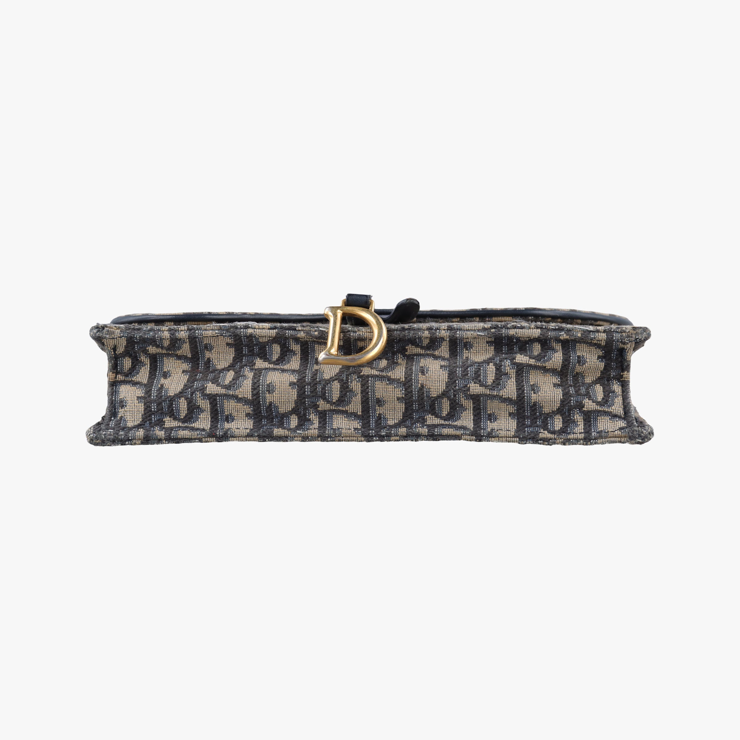Pre-owned Christian Dior Saddle Navy×Gray jacquard×Leather shoulderbag | stylenewstar