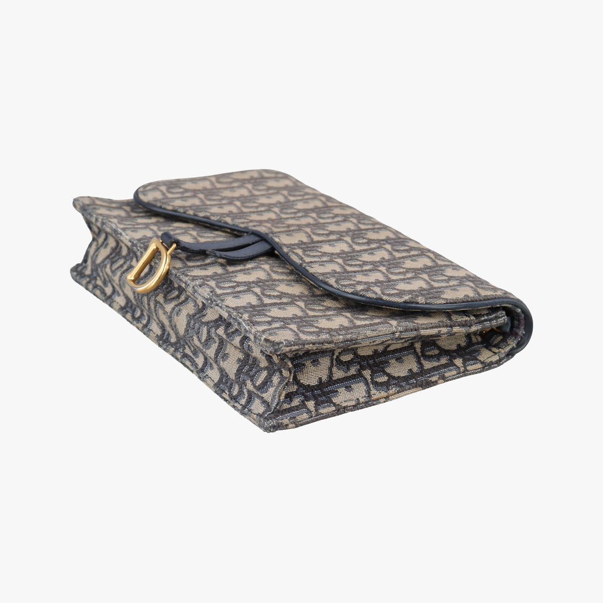 Pre-owned Christian Dior Saddle Navy×Gray jacquard×Leather shoulderbag | stylenewstar
