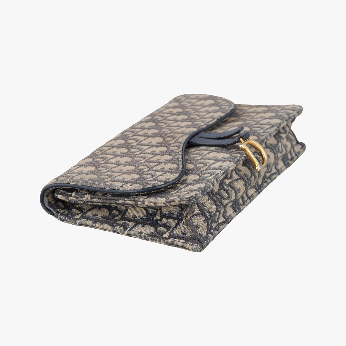 Pre-owned Christian Dior Saddle Navy×Gray jacquard×Leather shoulderbag | stylenewstar