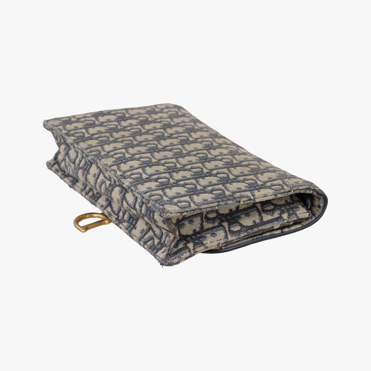 Pre-owned Christian Dior Saddle Navy×Gray jacquard×Leather shoulderbag | stylenewstar