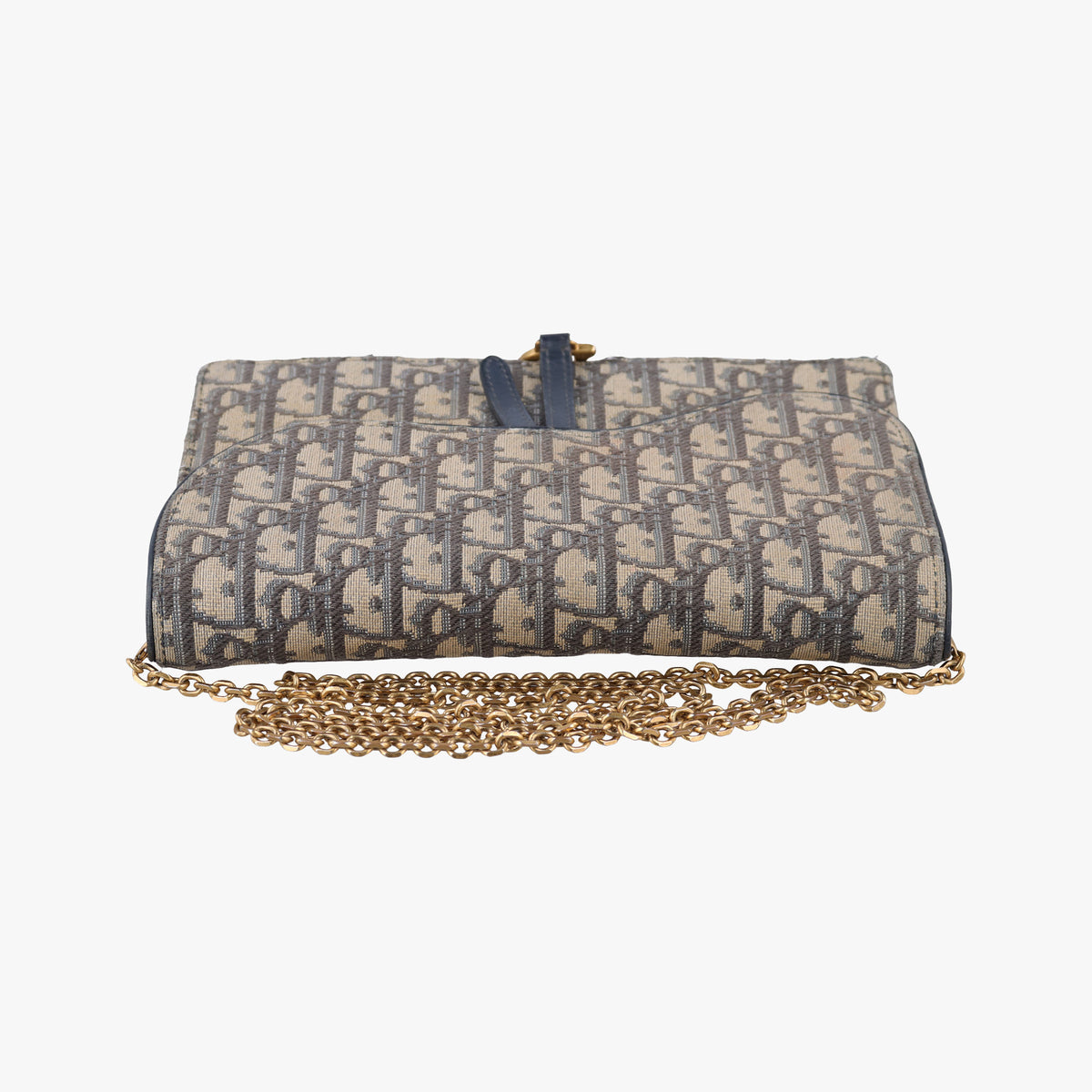 Pre-owned Christian Dior Saddle Navy×Gray jacquard×Leather shoulderbag | stylenewstar