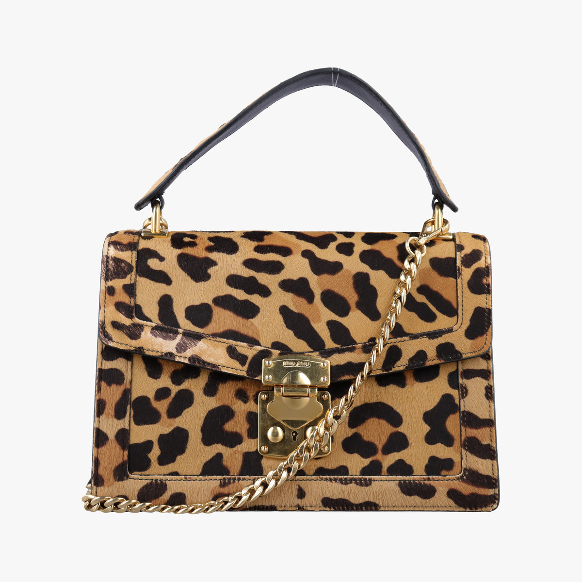 Secondhand Miu Miu Leopard print Multicolour ponyhair×leather shoulderbag | stylenewstar