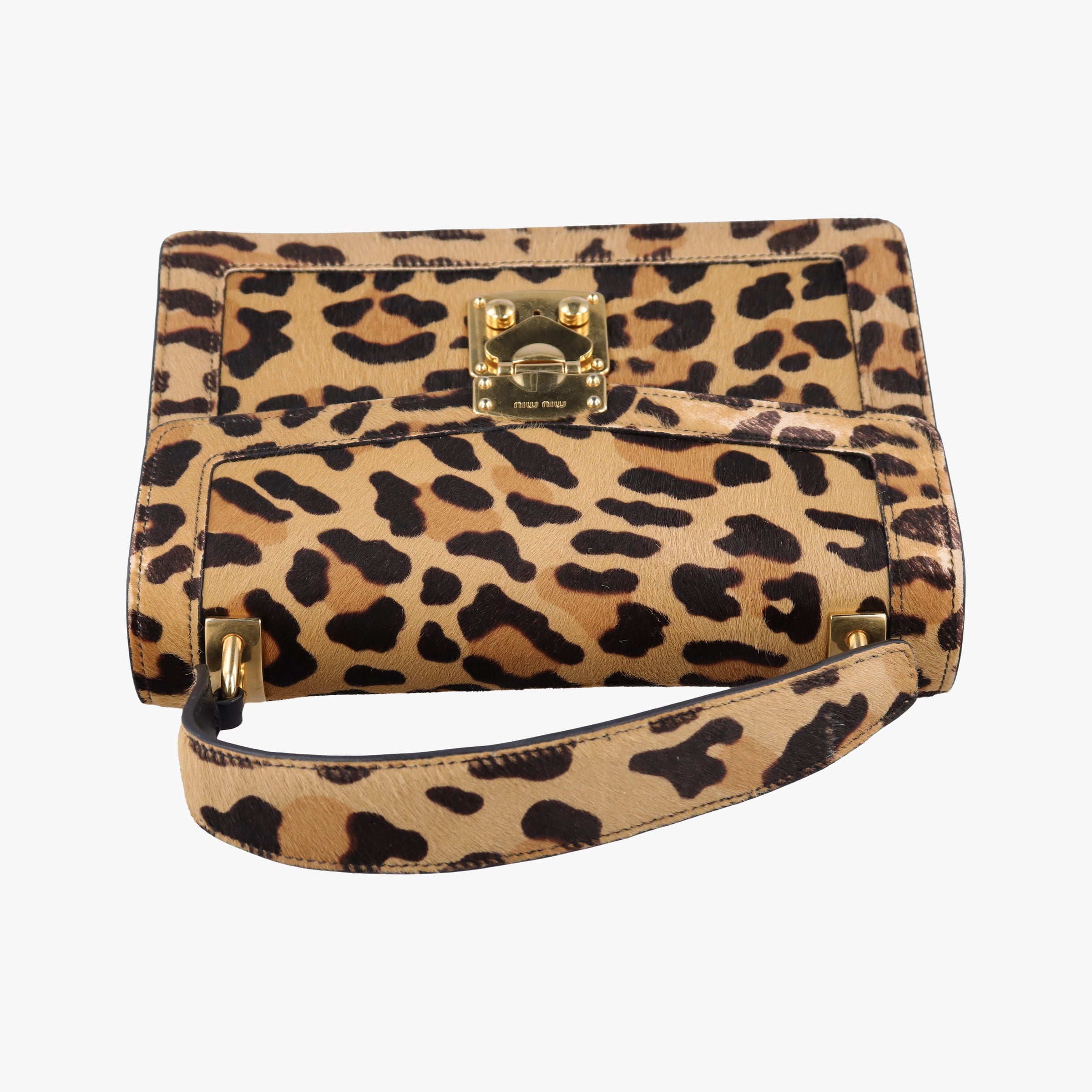 Secondhand Miu Miu Leopard print Multicolour ponyhair×leather shoulderbag | stylenewstar