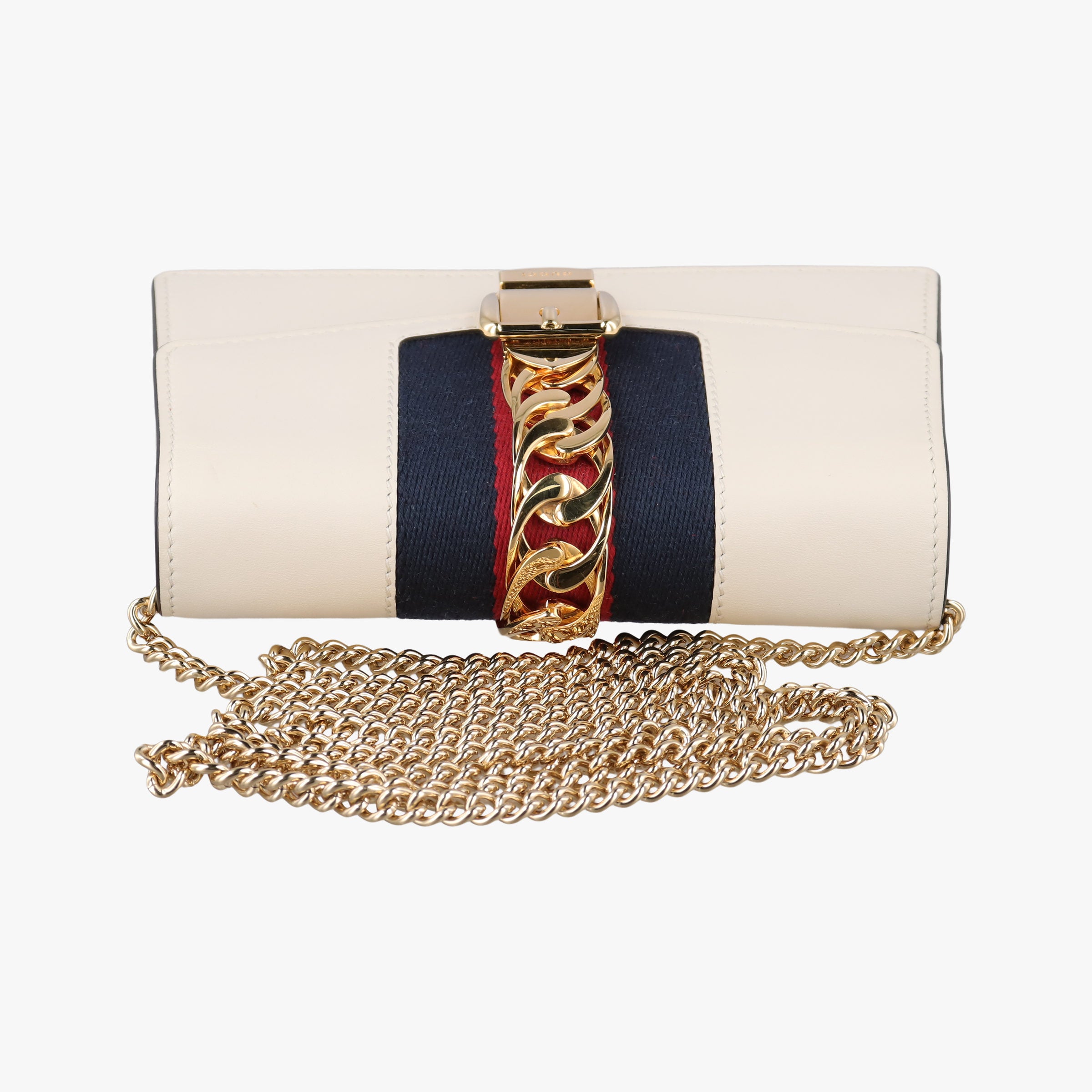 Pre-owned Gucci Sylvie Ivory×Navy×Red Leather 494646 shoulderbag | stylenewstar