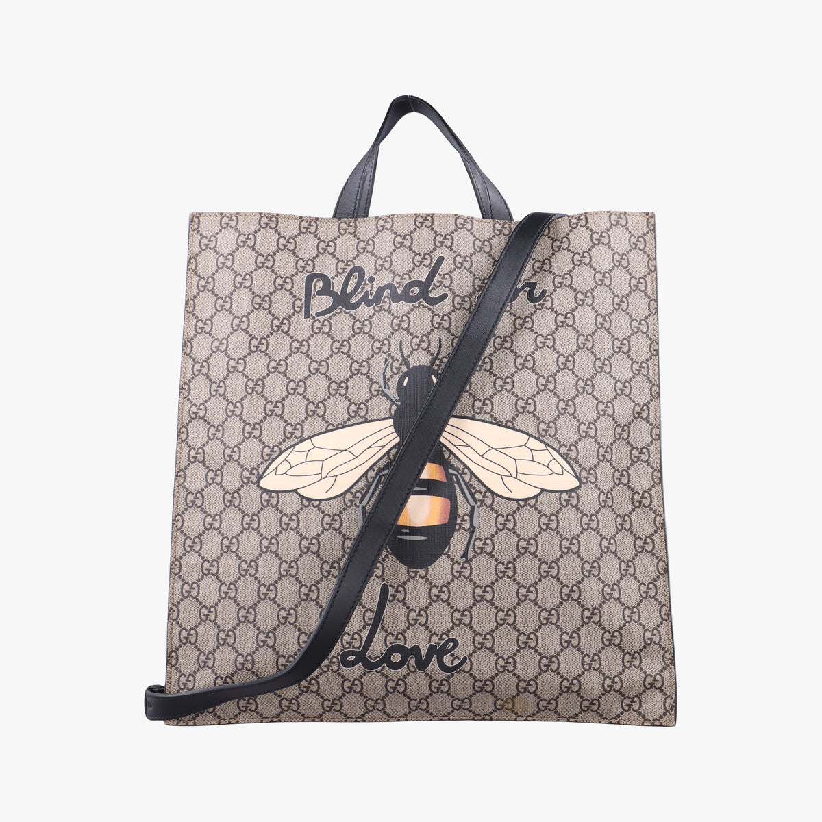 GG Supreme Bee beige×black PVC coated canvas×leather 450950 H021008295GGスプリーム キングスネーク ベージュ×ブラック PVCコーティングキャンバス×レザー 450950 H021008295