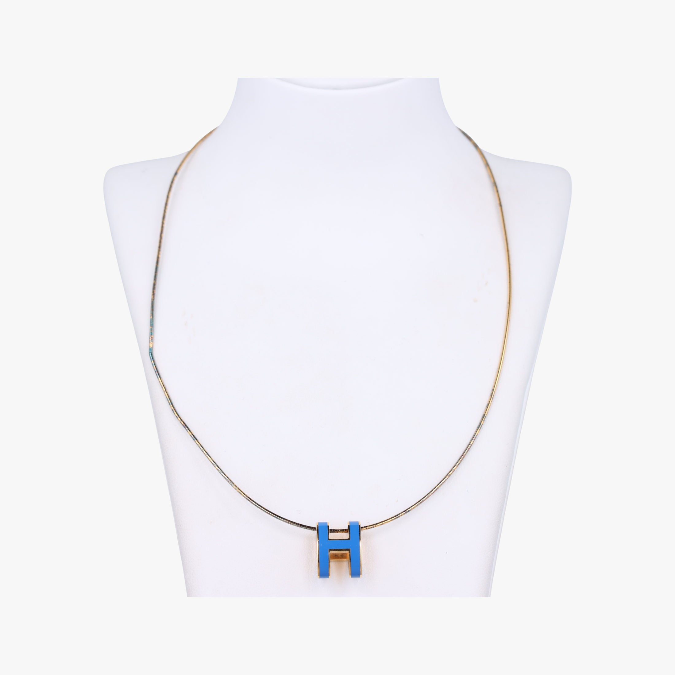 Pre-owned Hermes Pop H Golden×Blue GP necklace | stylenewstar