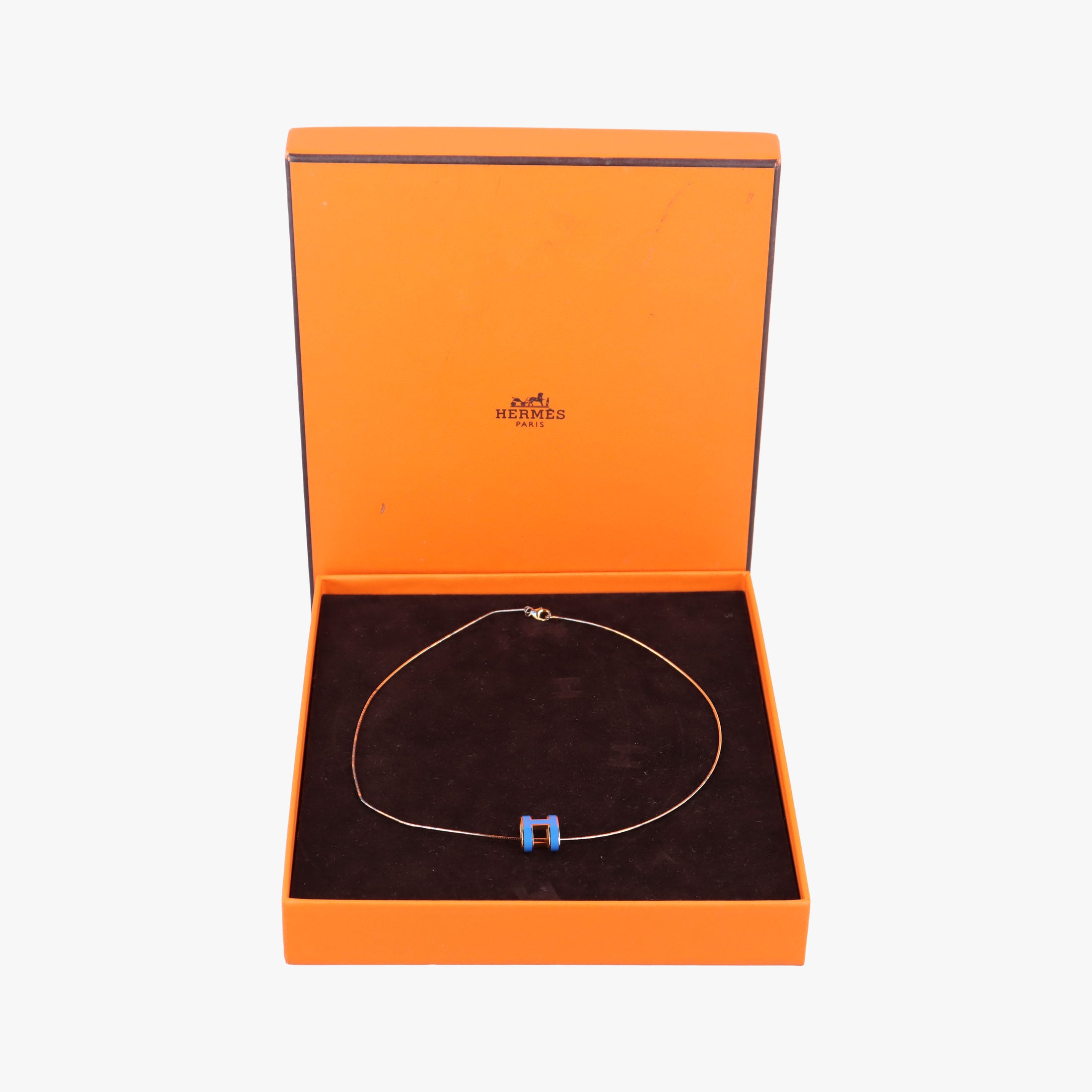 Pre-owned Hermes Pop H Golden×Blue GP necklace | stylenewstar