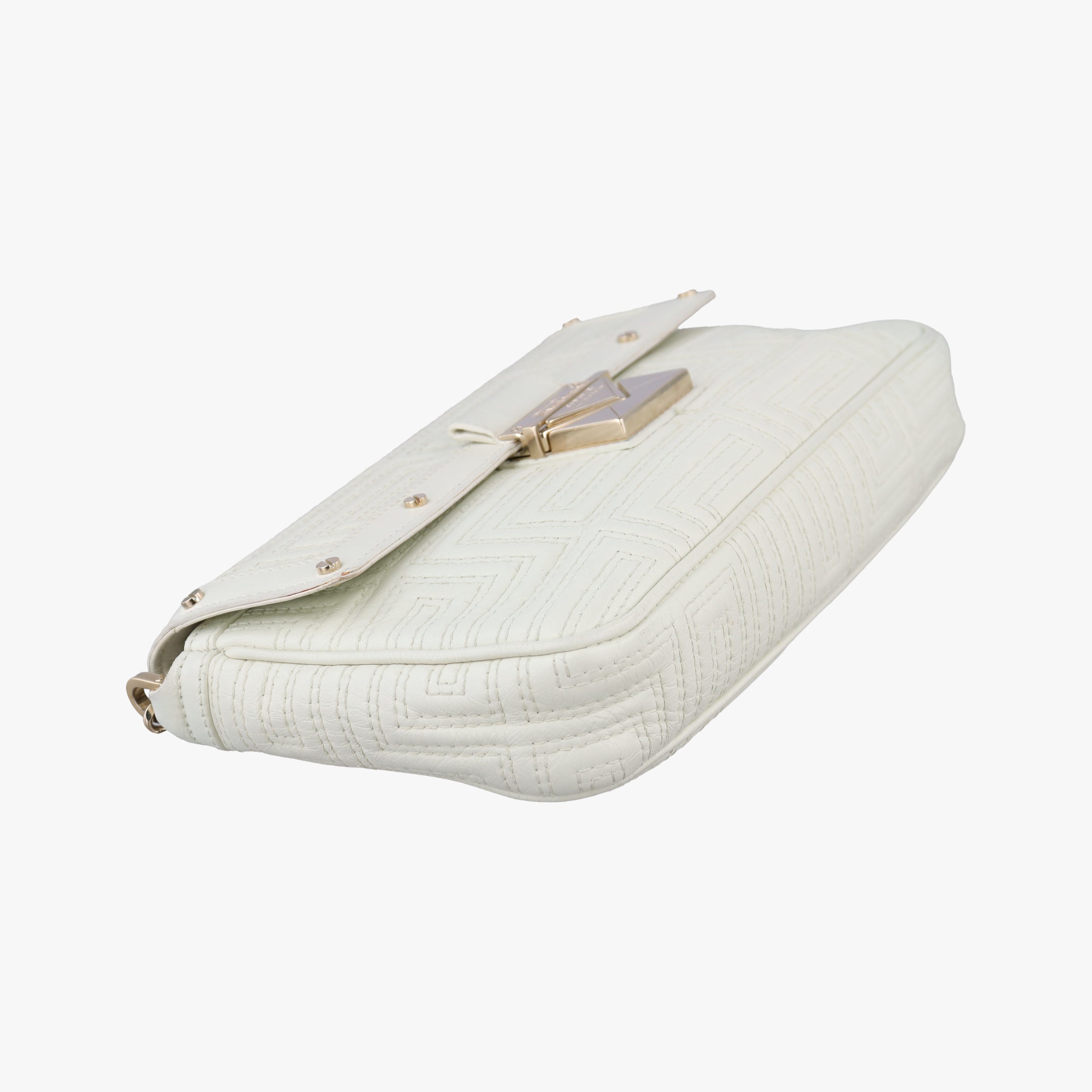 Pre-owned VERSACE Couture Greca pattern flap White Leather shoulderbag | stylenewstar