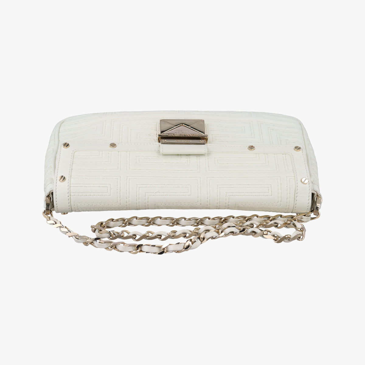 Pre-owned VERSACE Couture Greca pattern flap White Leather shoulderbag | stylenewstar