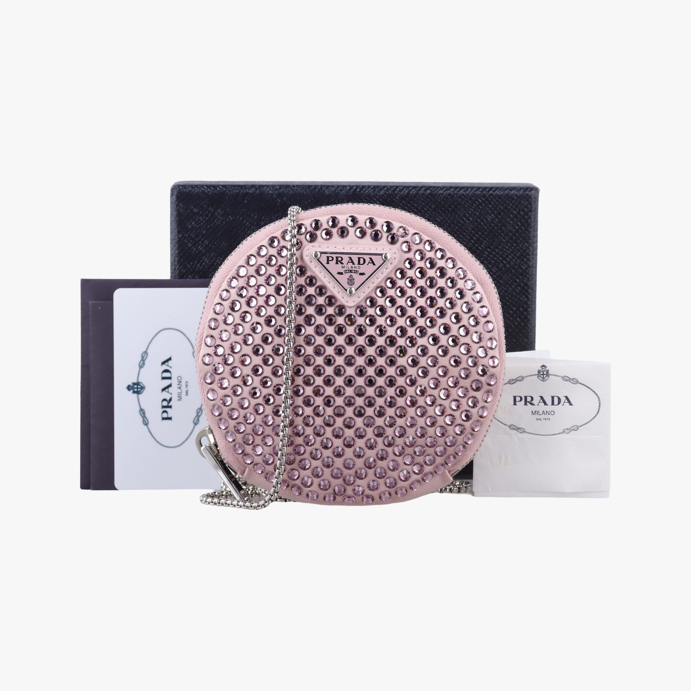 crystal-embellished round Pink silk x Rhinestone 1NR003 42クリスタル ラウンド ピンク シルク x ラインストーン 1NR003 42