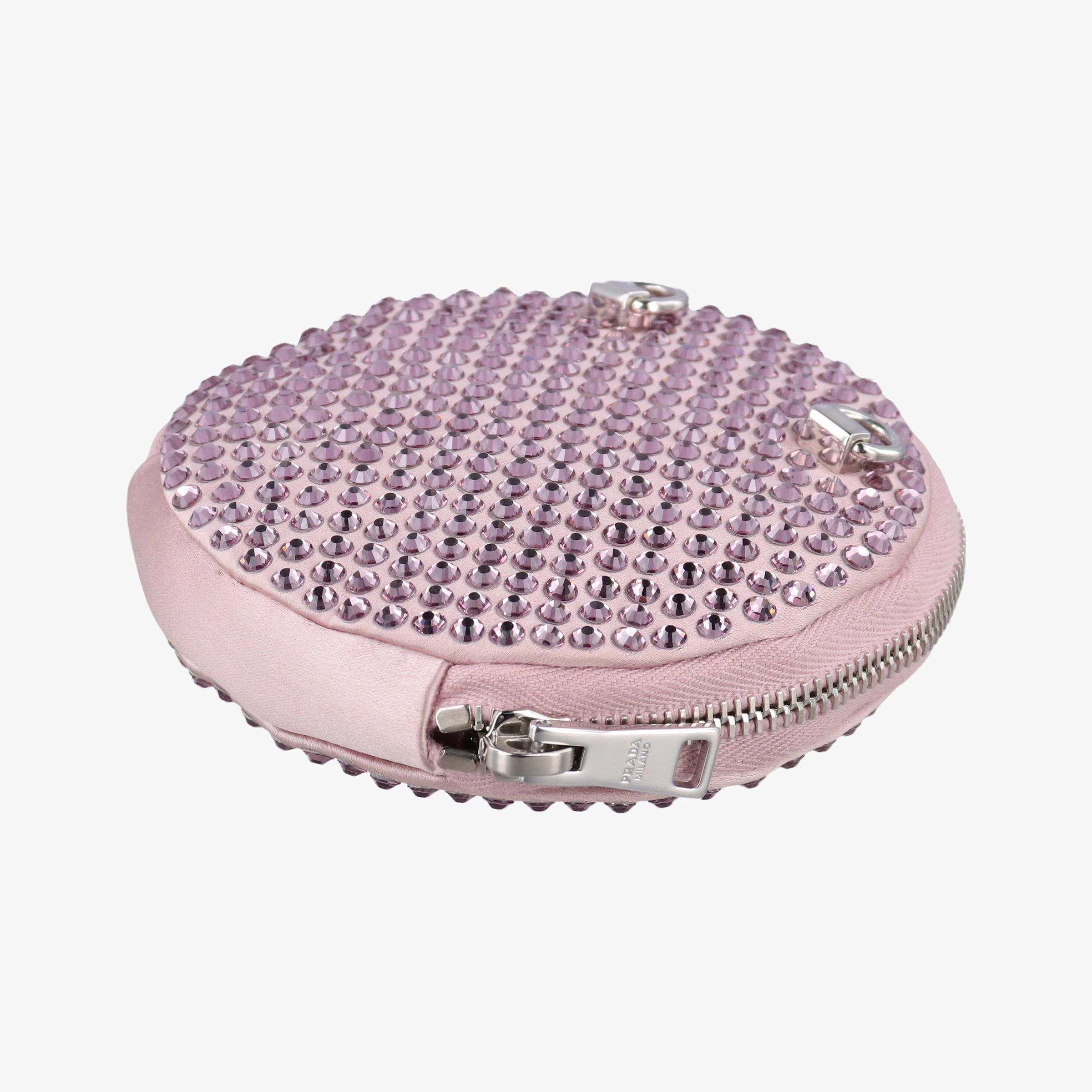 crystal-embellished round Pink silk x Rhinestone 1NR003 42クリスタル ラウンド ピンク シルク x ラインストーン 1NR003 42