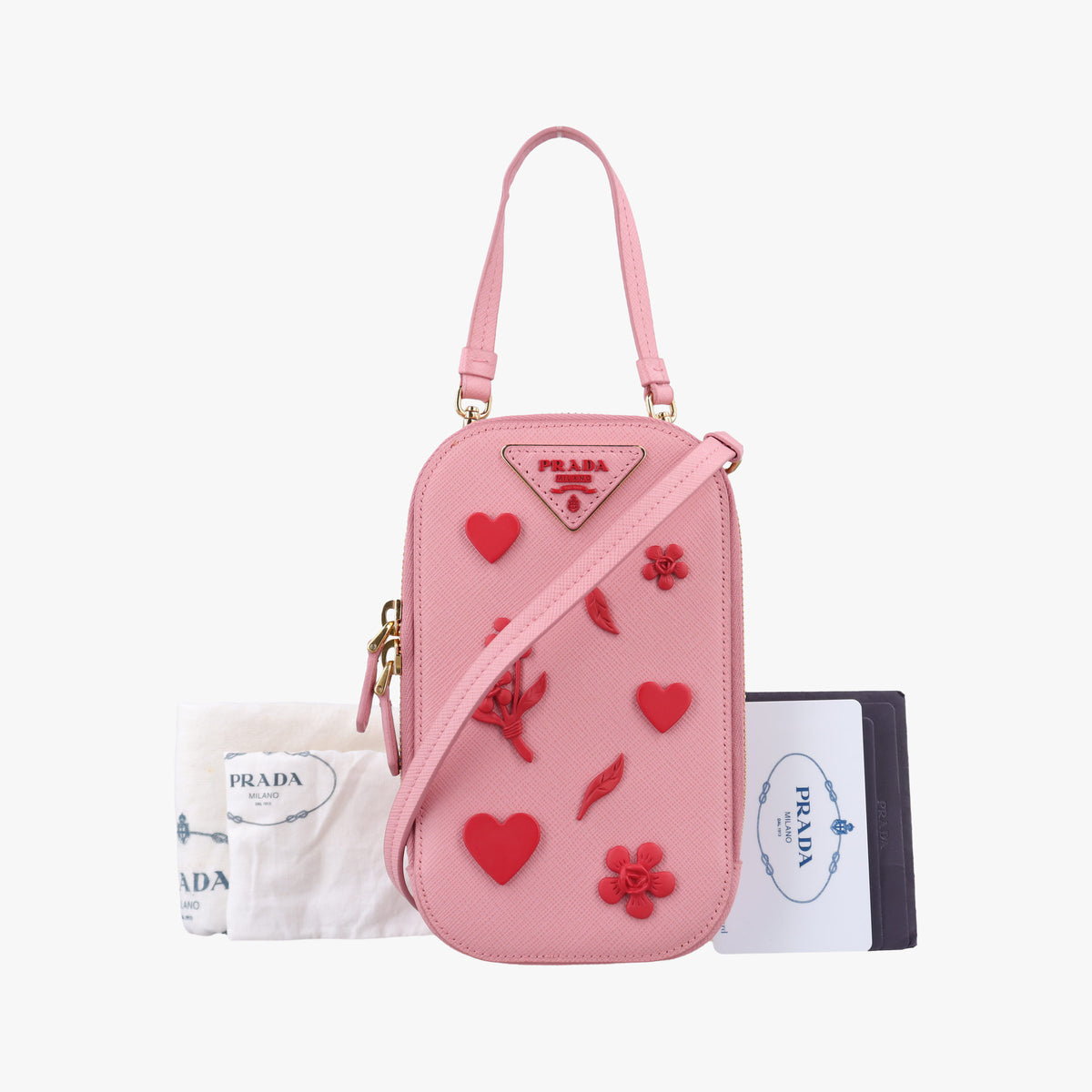Phone Pouch Pink Saffiano Leather 85 Nフォンポーチ ピンク サフィアーノ レザー 85 N