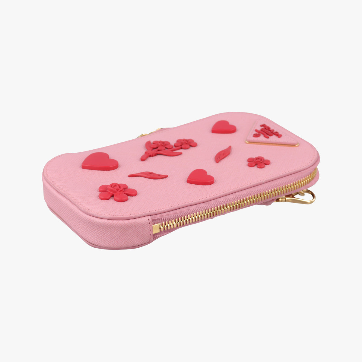 Phone Pouch Pink Saffiano Leather 85 Nフォンポーチ ピンク サフィアーノ レザー 85 N
