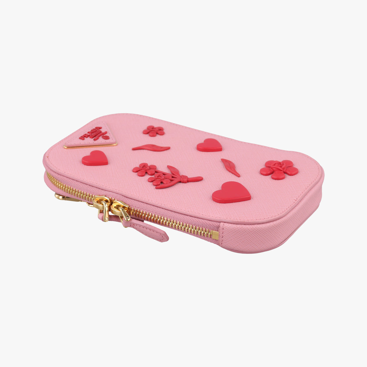 Phone Pouch Pink Saffiano Leather 85 Nフォンポーチ ピンク サフィアーノ レザー 85 N