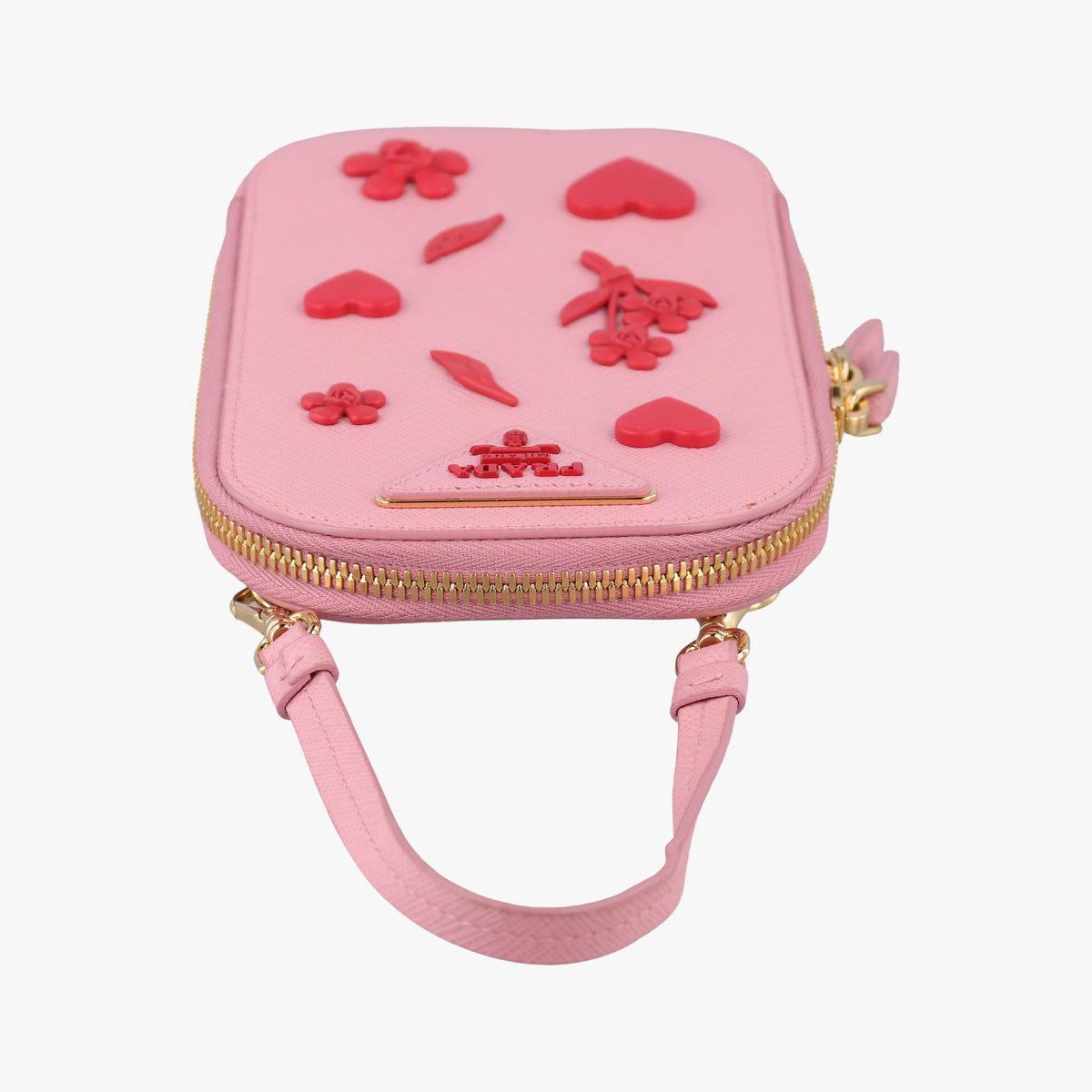 Phone Pouch Pink Saffiano Leather 85 Nフォンポーチ ピンク サフィアーノ レザー 85 N