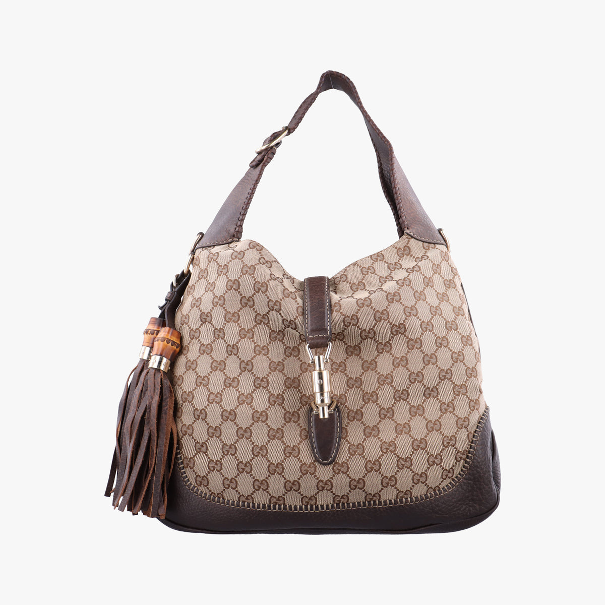 New Jackie Beige×Brown canvas×Leather 246907 F011274255ニュージャッキー ベージュ×ブラウン キャンバス×レザー 246907 F011274255