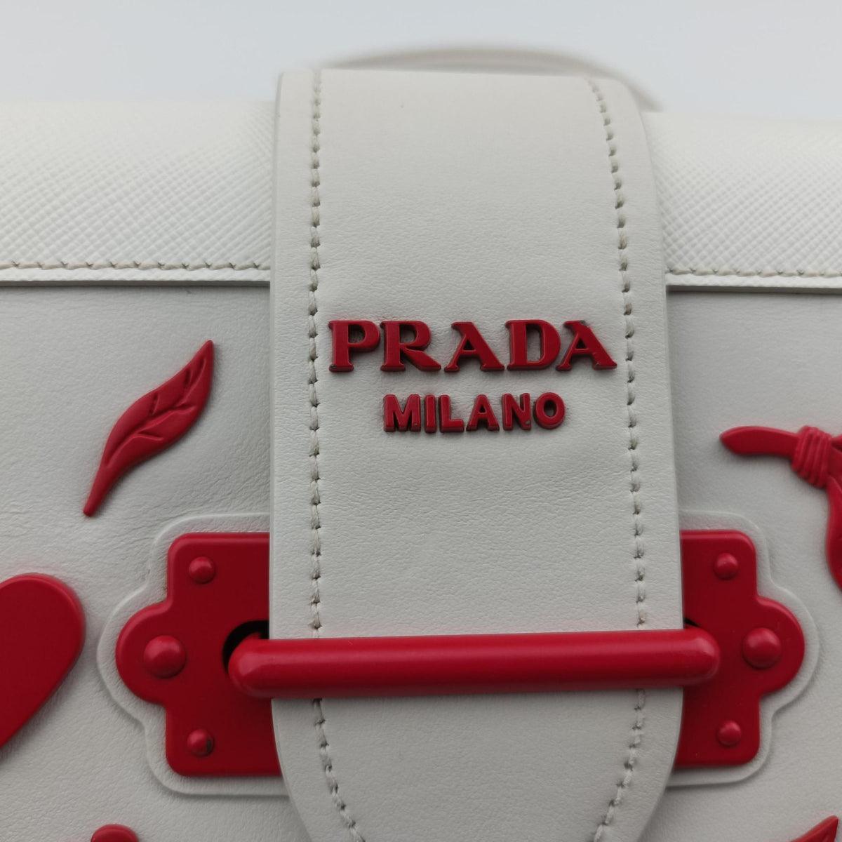 Cahier Heart and Flower White×red leather 25 Pカイエ ハート フラワー ホワイト×レッド レザー 25 P