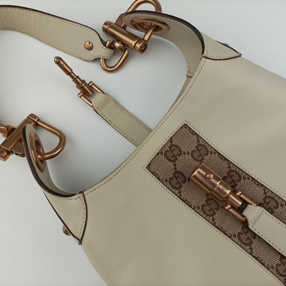 Piston Lock Jackie Hobo White Leather×canvas 120885 ニュージャッキー ホワイト レザー×キャンバス 120885