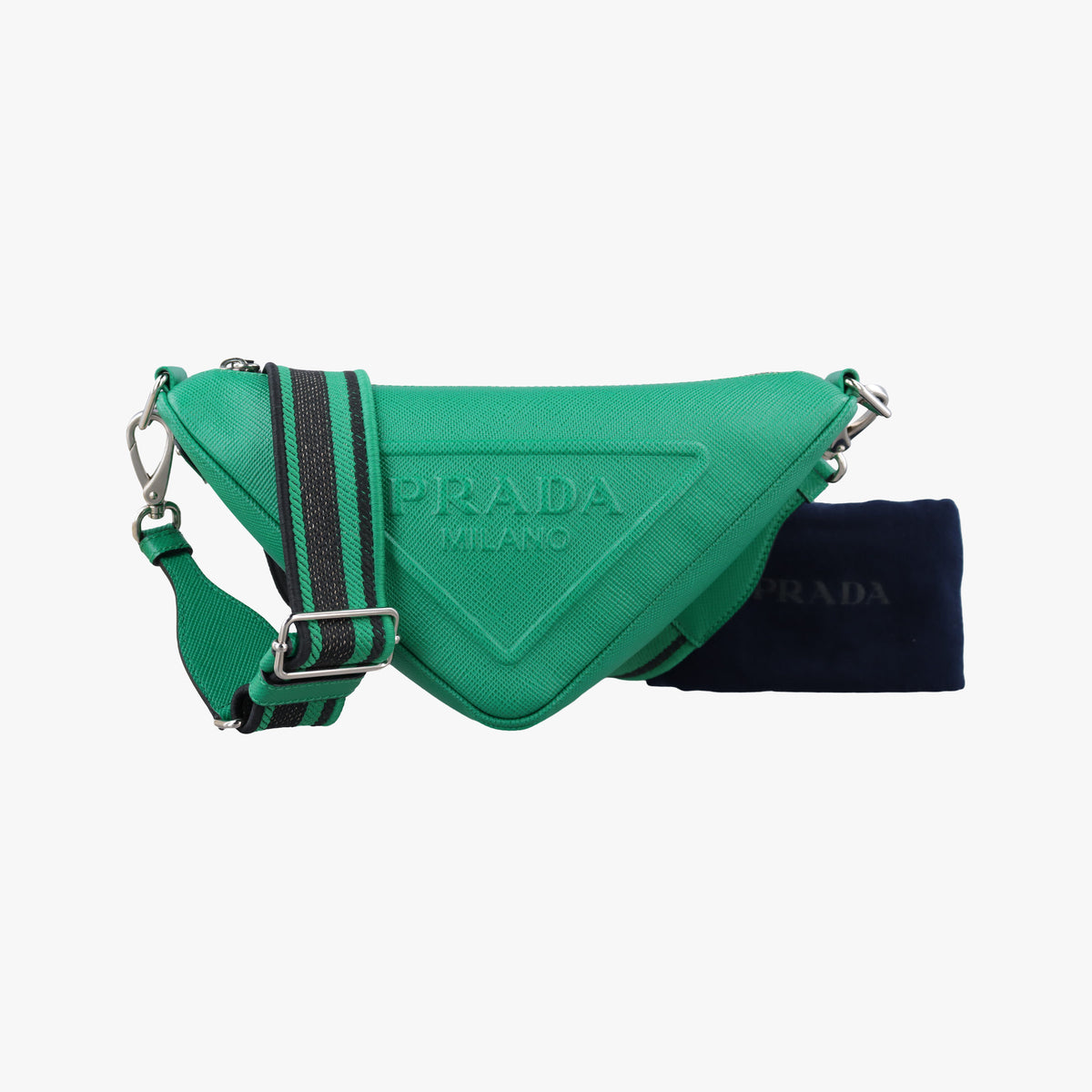 Triangle Logo Plate Green SAFFIANO Leather 2VH155 56 2トライアングル ロゴ プレート グリーン サフィアーノレザー 2VH155 56 2