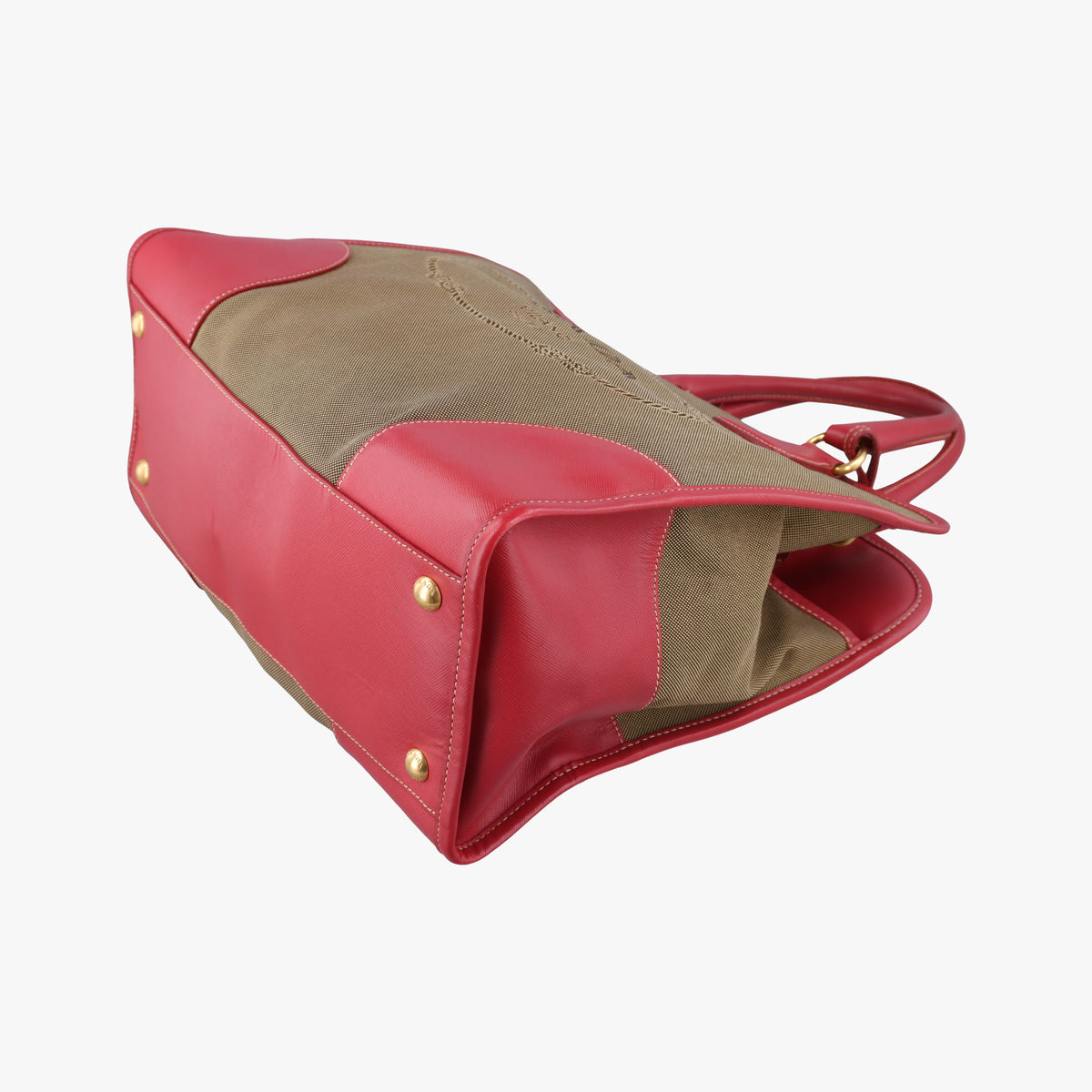 logo jacquard khaki×red Canvas × SAFFIANO Leather 194ロゴジャガード カーキ×レッド キャンバス×サフィアーノレザー 194