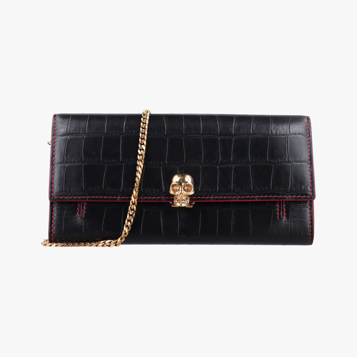 Crocodile Embossed Skull Black Leather 414659.436430クロコダイル スカル ブラック レザー 414659.436430