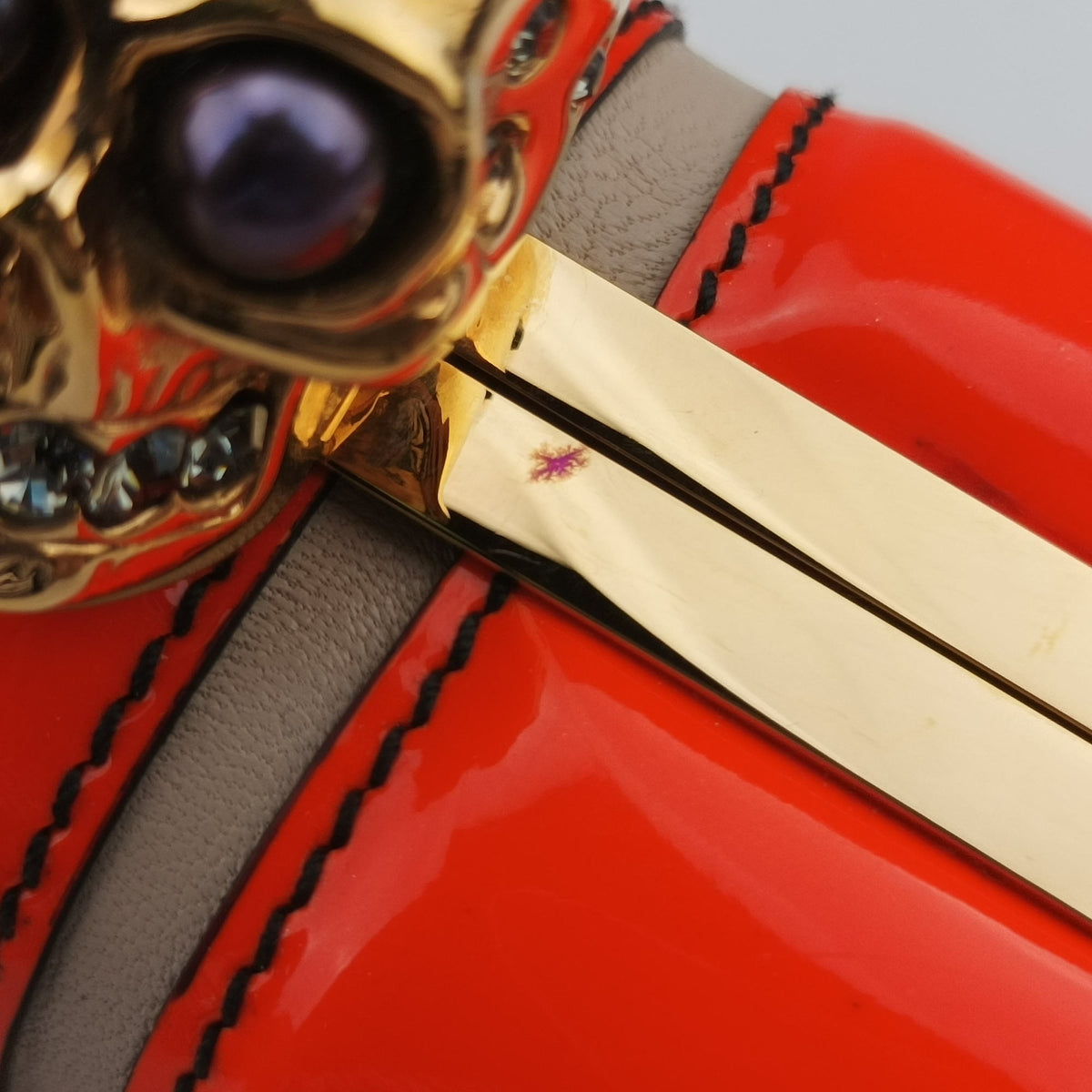 skull clutch Orange Enamel x Leather 208024 000926スカルクラッチ オレンジ エナメル x レザー 208024 000926