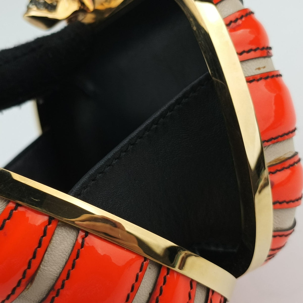 skull clutch Orange Enamel x Leather 208024 000926スカルクラッチ オレンジ エナメル x レザー 208024 000926