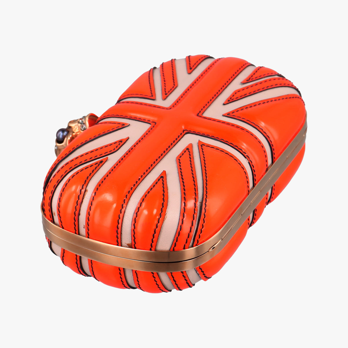 skull clutch Orange Enamel x Leather 208024 000926スカルクラッチ オレンジ エナメル x レザー 208024 000926