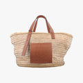 basket Beige×Brown Leather × Raffia 411852バスケット ベージュ×ブラウン レザー x ラフィア 411852