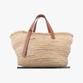 basket Beige×Brown Leather × Raffia 411852バスケット ベージュ×ブラウン レザー x ラフィア 411852