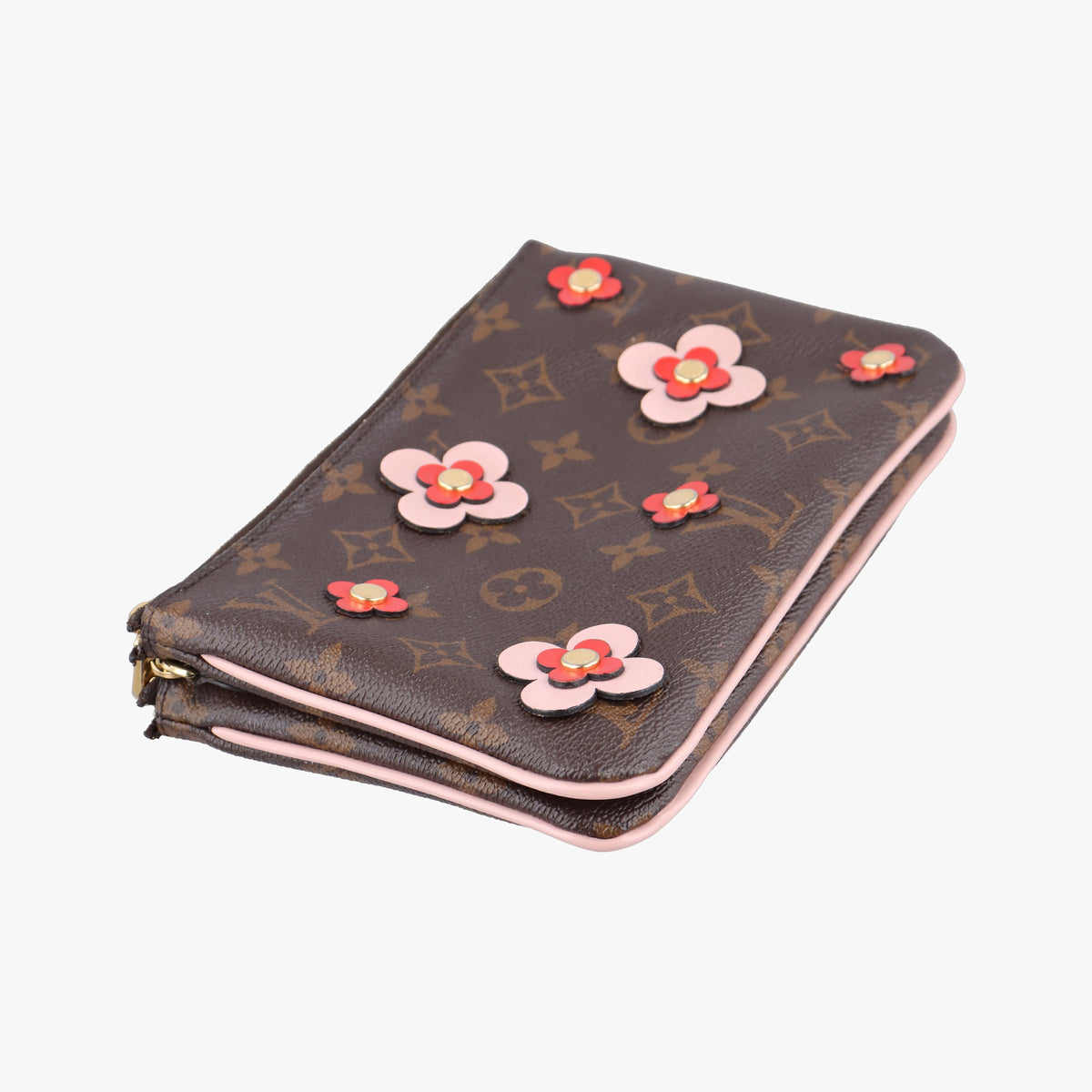 Pochette Double Zip Brown x Pink x Red Monogram canvas M63905 GI0179 IC Chipポシェットドゥーブルジップ ブラウン×ピンク×レッド モノグラム キャンバス M63905 GI0179 ICチップ