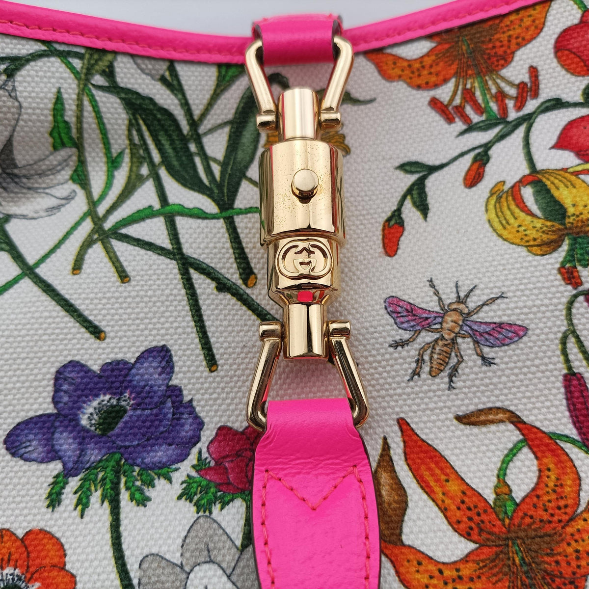Flora Jackie Pink×Multicolour canvas×leather 550152 C027717230フローラ ジャッキー ピンク×マルチカラー キャンバス×レザー 550152 C027717230