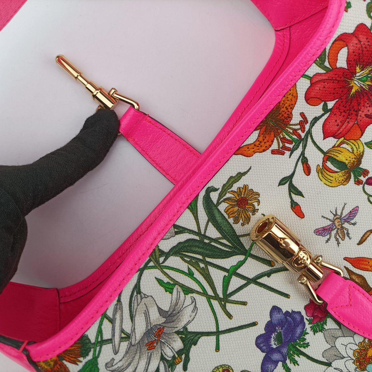 Flora Jackie Pink×Multicolour canvas×leather 550152 C027717230フローラ ジャッキー ピンク×マルチカラー キャンバス×レザー 550152 C027717230