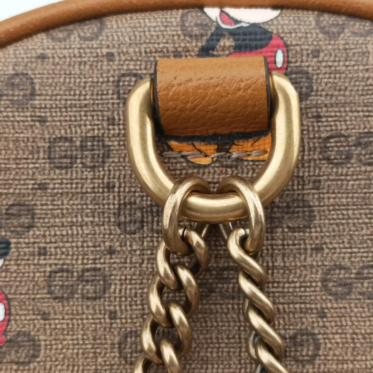 DISNEY Collaboration Mickey MouseBrown×multicolorPVC coated canvas603730ディズニーコラボ ミッキーマウスブラウン×マルチPVCコーティングキャンバス603730