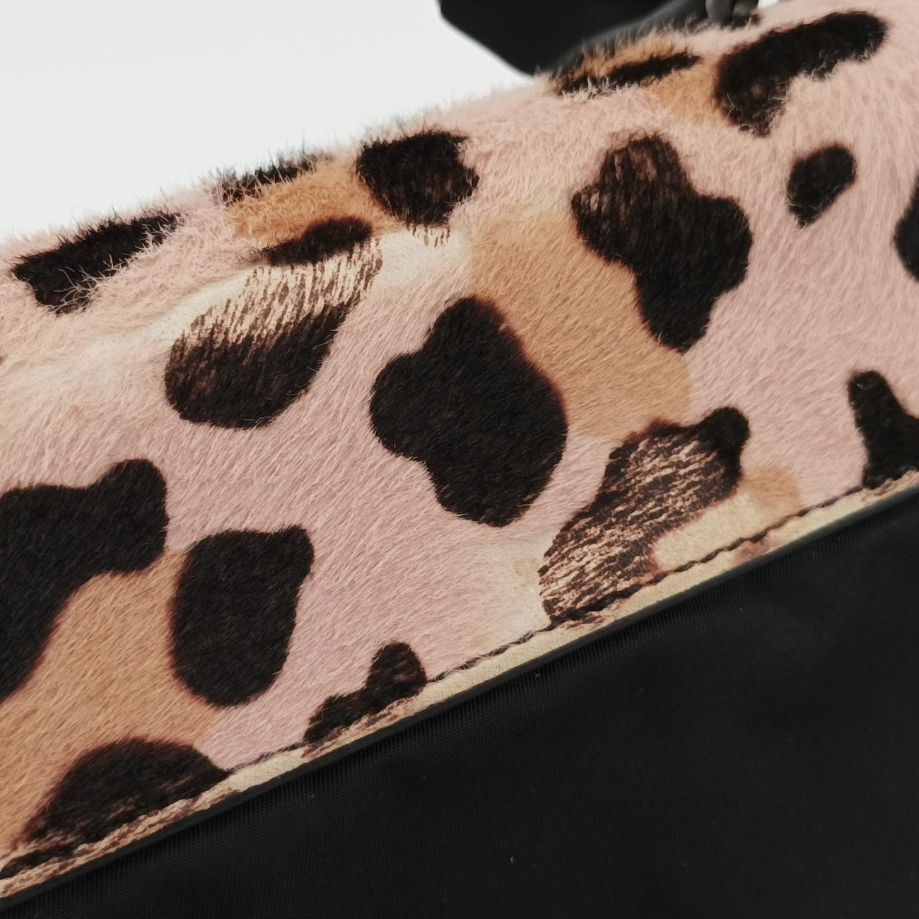 Leopard printkhakiponyhair×nylon1BD009117 Gレオパード柄カーキハラコ×ナイロン1BD009117 G